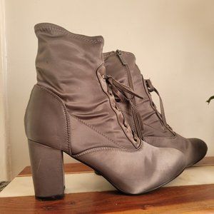 Grey, Satin, heeled Boots Size 11